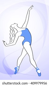 Ballerina dancing studio symbol. Blue pointe shoes. Vector illistration