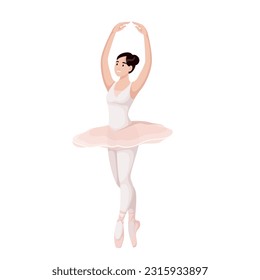 Ilustración vectorial de baile de Ballerina. Caricatura aislada bailarina de ballet adulto en burra de baile de disfraces de tutu sobre puntos, lindo artista entrenando movimiento de burro clásico y ejercicio de ballet