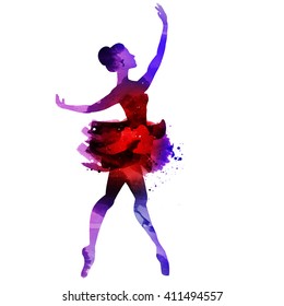 ballerina dancing. watercolor.vector