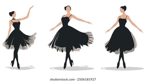 Ballerina Dancing Woman Set. Flat Vector Illustration