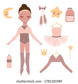 ballerina with dark skin in the training suit on the white background