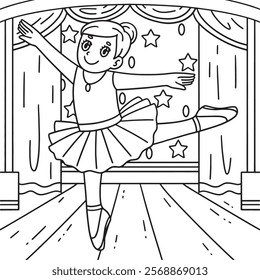 Ballerina doing Arabesque Coloring Page for Kids