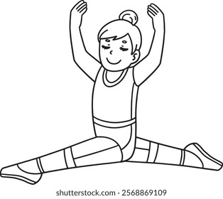 Ballerina doing a Split Isolated Coloring Page 