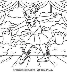 Ballerina doing a Tendu Coloring Page for Kids