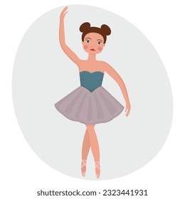 А ballerina doll. A girl in a tutu and pointe shoes is dancing. Vector illustration.