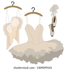 ballerina dress pointe shoes and angel wings vector isolated