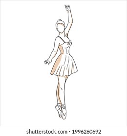 Ballerina in dress and pointe shoes. Line style. Dancer. Vector illustration for design and decoration.
