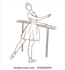 Ballerina in dress and pointe shoes. Line style. Dancer. Vector illustration for design and decoration.