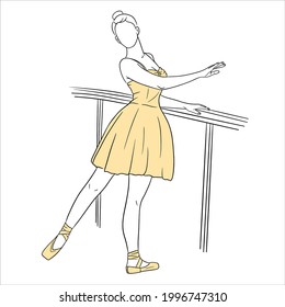 Ballerina in dress and pointe shoes. Line style. Dancer. Vector illustration for design and decoration.