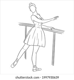 Ballerina in dress and pointe shoes. Line style. Dancer. Vector illustration for design and decoration.