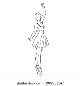 Ballerina in dress and pointe shoes. Line style. Dancer. Vector illustration for design and decoration.