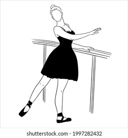 Ballerina in dress and pointe shoes. Silhouette. Dancer. Vector illustration for design and decoration.