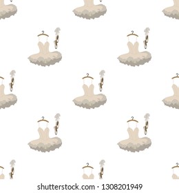 Ballerina dress and pointe shoes vector seamless pattern background