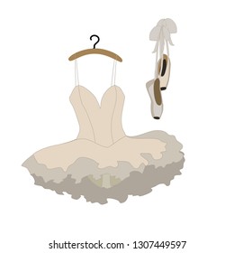 Ballerina dress and pointed shoes hanging on the wall vector isolated