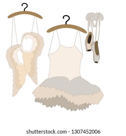 Ballerina dress pointed shoes and swan wings vector isolated