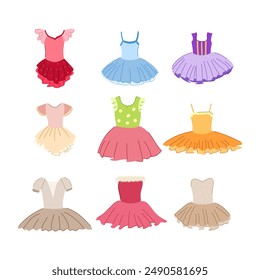 conjunto de vestido de bailarina de dibujos animados. princesa tutu, rosa lindo, falda de acuarela vestido de bailarina signo. símbolo aislado Ilustración vectorial