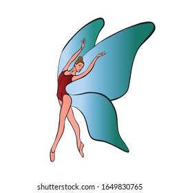 Ballerina Female Dancer with Wings Vector Silhouette eps10