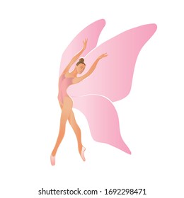 Ballerina Female Dancer with Wings Vector Silhouette eps10