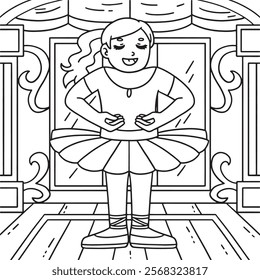 Ballerina in the First Position Coloring Page 