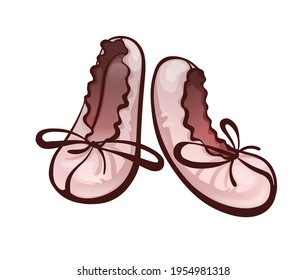 Ballerina flats womans shoes icon in monochrome brown colors with outline. Vector illustration isolated on white