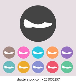 Ballerina flats - women's shoe, the silhouette. Menu item in the web design. Set of colored icons.