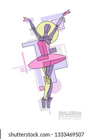 Ballerina in Geometrical style. Abstract geometric graphic. Illustration with retro graphic design. Picture for interior decoration.