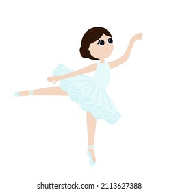 Una bailarina en un ballet baila fácil y elegantemente y es feliz. Estilo plano de caricatura para niños que bailan diseño escolar o ilustración de profesiones.