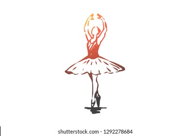 Ballerina, girl, dance, woman, art concept. Hand drawn ballerina in dance pose concept sketch. Isolated vector illustration.