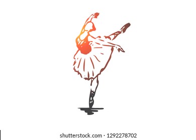 Ballerina, girl, dance, woman, art concept. Hand drawn ballerina in dance pose concept sketch. Isolated vector illustration.
