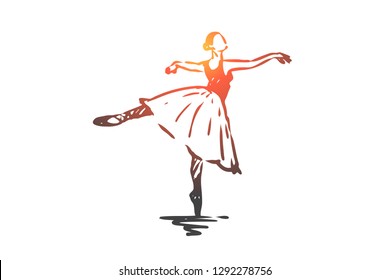 Ballerina, girl, dance, woman, art concept. Hand drawn ballerina in dance pose concept sketch. Isolated vector illustration.
