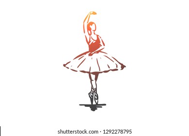 Ballerina, girl, dance, woman, art concept. Hand drawn ballerina in dance pose concept sketch. Isolated vector illustration.