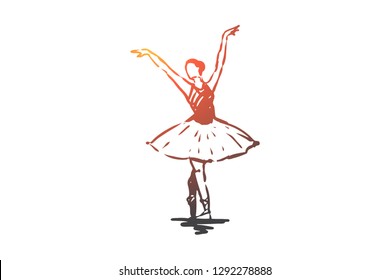 Ballerina, girl, dance, woman, art concept. Hand drawn ballerina in dance pose concept sketch. Isolated vector illustration.