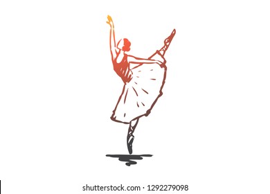 Ballerina, girl, dance, woman, art concept. Hand drawn ballerina in dance pose concept sketch. Isolated vector illustration.