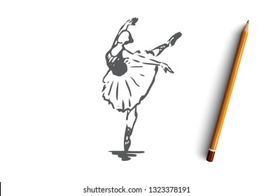 Ballerina, girl, dance, woman, art concept. Hand drawn ballerina in dance pose concept sketch. Isolated vector illustration.