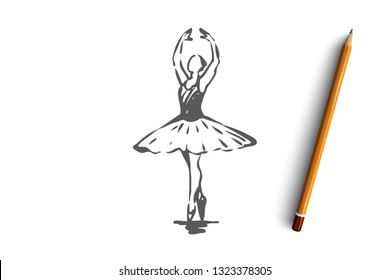 Ballerina, girl, dance, woman, art concept. Hand drawn ballerina in dance pose concept sketch. Isolated vector illustration.