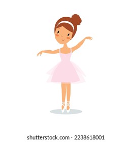 Ballerina girl. Girl dancing. Cute girl dancing ballet. Pink ballet dress.