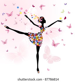 ballerina girl with flowers with butterflies