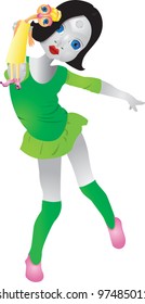 Ballerina girl holding doll in dance pose