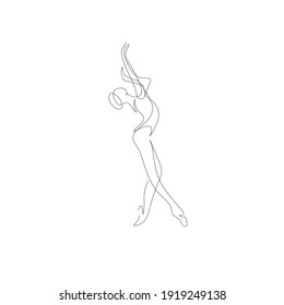 Ballerina girl. One line. Continuous linear woman dancing. Hand drawn vector linear silhouette