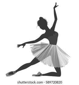 Ballerina girl silhouette isolated on white background, vector illustration.