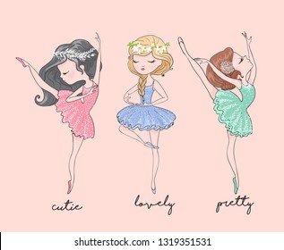 Ballerina girls vector illustration.Kids fashion artworks, children books, prints.