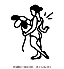 A ballerina holding flower icon in doodle style 

