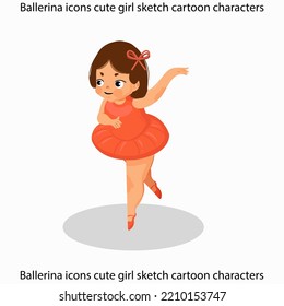 Ballerina icons cute girl sketch cartoon characters
