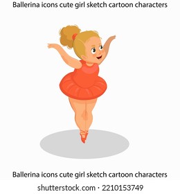 Ballerina icons cute girl sketch cartoon characters