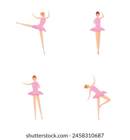 Ballerina icons set cartoon vector. Ballerina dancer in beautiful pose. Ballet, art