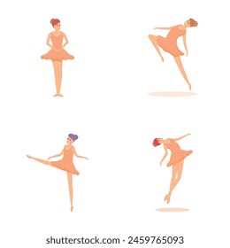 Ballerina icons set cartoon vector. Ballerina dancer in beautiful pose. Ballet, art