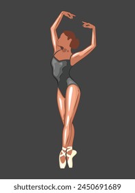 Ballerina illustration, ballerinas poses. Gymnastics girl. Girl dancing classical choreography. Ballet set female. Pointe shoes. Hand drawn vector art work isolated on white background