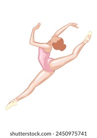 Ballerina illustration, ballerinas poses. Gymnastics girl. Girl dancing classical choreography. Ballet set female. Pointe shoes. Hand drawn vector art work isolated on white background