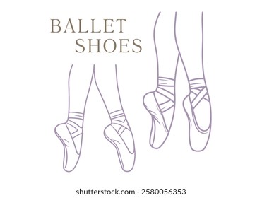 Ballerina legs in pointe shoes. Ballet outline vector illustration.