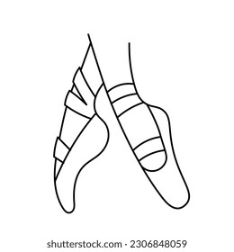 Ballerina legs in pointe shoes. Hand drawn black line art ballet symbol. Elegant dancing ballerina legs in pointes. Doodle style vector illustration